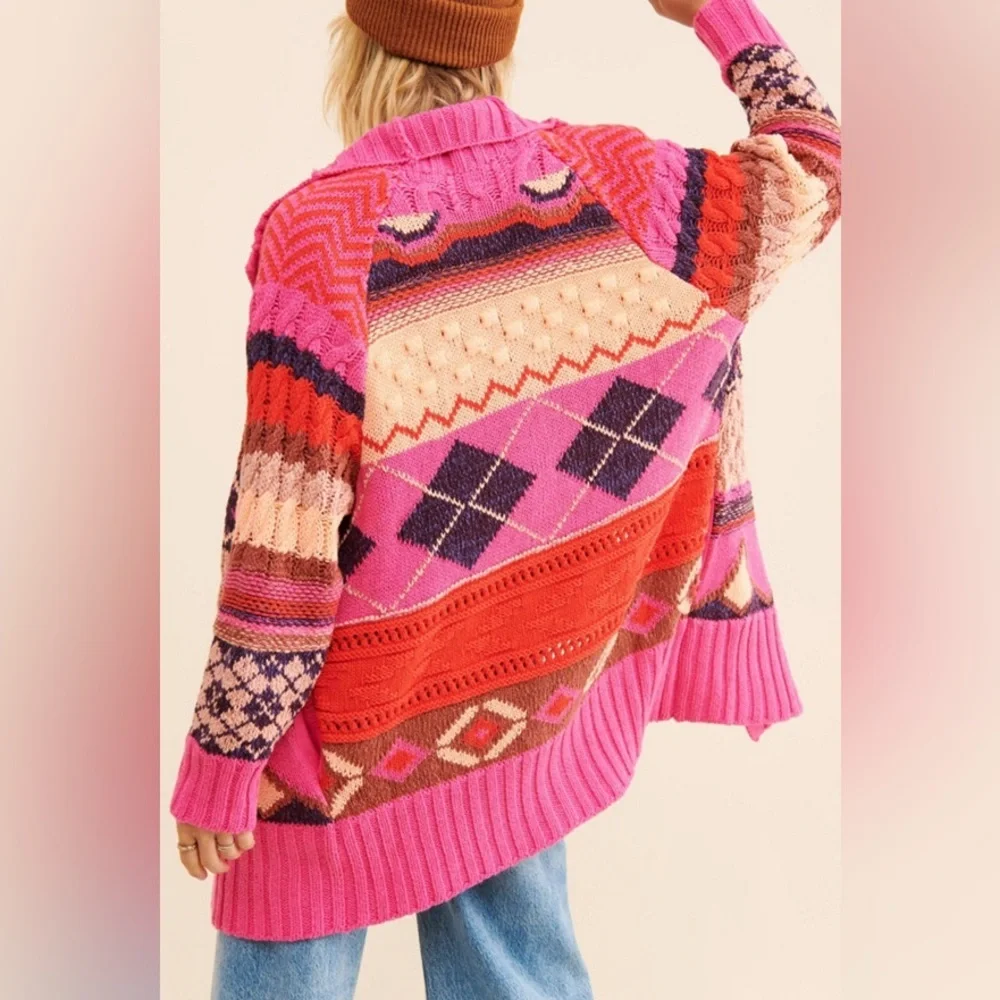 Free People Argyle Smile Cardigan in Pink